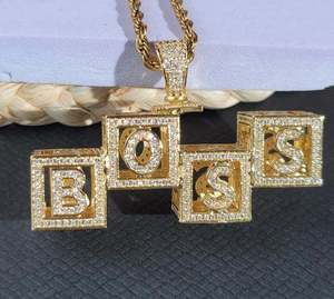 Collar con Colgante de Nombre Personalizado en Plata de Ley, Diseño de Cubo de Hielo Hueco con Moissanita, Chapado en Oro, Joyería Unisex - Product Image 2