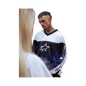 เสื้อเจอร์ซีย์สตรีทแวร์สีกรมท่าและสีขาวขนาดใหญ่ใส่ได้ทั้งชายและหญิงสวมใส่สบายมีสไตล์ - Product Image 2