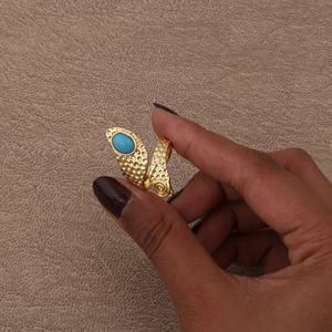 Natural Turquoise Wrap <b>Ring</b> <b>Adjustable</b> Statement Boho <b>Ring</b> Gold Plated Hammered Textured Natural Blue Gemstone Jewelry Gift - Product Image 3
