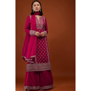 Conjunto de Kurta y Sharara con Bordado Fucsia de Diseñador – Ropa Premium para Ocasiones Especiales para Mujer - Product Image 3