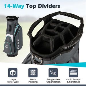 Sac de golf imperméable à 14 compartiments avec 6 poches zippées et poche isotherme, coloris gris et bleu - Product Image 4