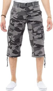 Hot Selling Men's <b>3</b>/<b>4</b> Casual Cargo <b>Shorts</b> Black Camo Inseam Knee Length Multi-Pockets Belted Canvas Anti-Wrinkle Breathable - Product Image 2