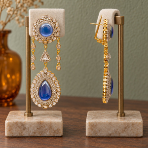 Boucles d'oreilles pendantes en zircon cubique bleu cabochon de qualité supérieure, vente en gros, fournisseur, usine de fabrication, grossiste - Product Image 4