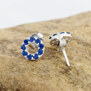 Circle Shape Fine <b>Stud</b> Earrings 925 Sterling <b>Silver</b> Natural Blue Sapphire Gemstone Classic Minimalist Everyday Wear Fine Jewelry - Product Image 3