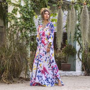 Hermoso y Elegante Kaftán Indio Hecho a Mano de Algodón para Mujer, Cuello en V, Manga Media, Largo Maxi, Estilo Wrap, Tie-Dye, Recto, Regalo para Ella, Venta al por Mayor - Product Image 1