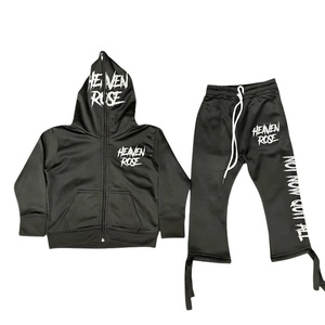 Ensemble de survêtement unisexe Heaven Rose noir à imprimé graphique, style streetwear, 2 pièces, jogging, vente en gros, tenue urbaine hip-hop - Product Image 1