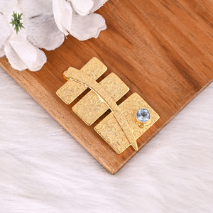 จี้ทองเหลืองชุบทองประดับพลอยไฮโดรโทแพซสีฟ้าสำหรับผู้หญิง - Product Image 2