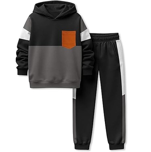 Conjunto Deportivo Infantil de Color Sólido, Sudadera con Capucha Estampada, Pantalones Deportivos, Conjunto de 2 Piezas de Felpa para Correr, Ropa Deportiva Informal de Invierno - Product Image 6