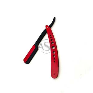 Navaja de Barbero Roja y Negra de Doble Tono, Acero Inoxidable, Plegable, Mango Rojo con Cortes Circulares, Logotipo Personalizado OEM - Product Image 5