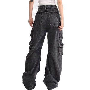 กางเกงยีนส์ผู้ชายทรงตรงแบบวินเทจปักลายดีไซน์พิเศษ ลุคทำเก่า ซักฟอก พร้อมกระเป๋าคาร์โก้ขนาดใหญ่ผ้าเดนิมสี - Product Image 5