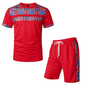 Men's Summer Breathable Quick-Drying Elastic Short-Sleeved T-Shirt Shorts Plus Size Printed Casual Ice-Feel Two-Piece <b>Set</b> - Product Image 1