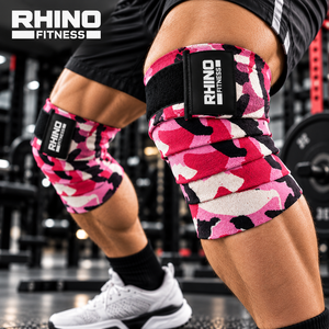 Rodilleras Deportivas RHINO FITNESS, Color Rosa Camuflaje, Nailon Transpirable, Unisex, Ajustables con Cierre de Gancho y Bucle, Soporte para Piernas - Product Image 4