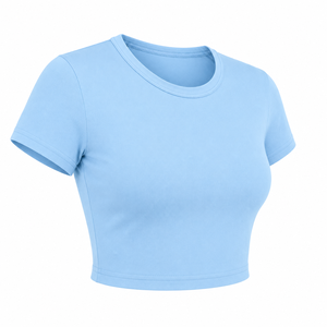 Camiseta Corta de Mujer, Color Sólido Personalizado, Cuello Redondo, Manga Corta, Ajustada, Transpirable, con Logotipo, Ecológica, de Jersey de Poliéster, para Verano - Product Image 3