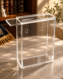 Caja de donaciones de lucita rectangular de plástico personalizada, con diseño de ondas elegante tallado, multifuncional, para colección judía, que fomenta la generosidad. - Product Image 4