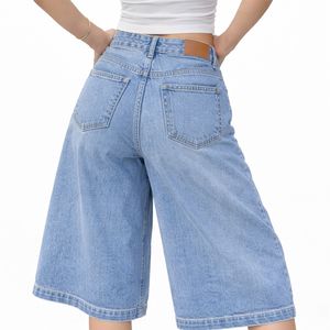 Shorts en jean pour femmes, couleur unie, jambe large, taille haute, décontracté, été, design moderne, look tendance, léger - Product Image 3