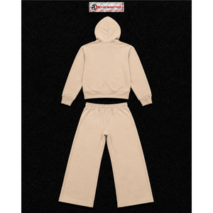 Conjunto Deportivo Personalizado Color Beige para Hombre, Sudadera con Cremallera Completa y Pantalones Anchos con Logotipo Gráfico, Ropa Deportiva Casual de Calle, Venta al Por Mayor - Product Image 6