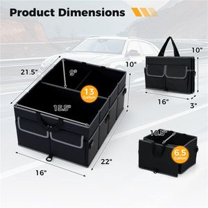 Organizer per Bagagliaio Auto in Tessuto Oxford 600D, 13 Galloni, 3 Scomparti + 6 Tasche, Base Antiscivolo, Nero - Product Image 4