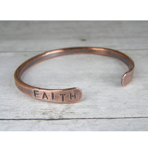 Customized Copper <b>Bracelet</b> – Minimalist Hand-Forged Numeric Sentiment Cuff Copper Bangle for Sale - Product Image 6