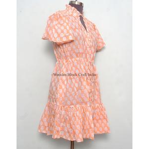 Robe d'été élégante et vintage pour femme, faite à la main en coton biologique, col rond, manches longues, coupe trapèze, imprimé floral, respirante - Product Image 5