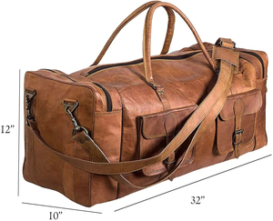 Large 32 Inch Duffel Bags for Men <b>Holdall</b> Leather Travel Bag/ Overnight Gym Sports <b>Weekend</b> Bag/Custom Travel Bag in Wholesale - Product Image 5