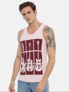 Débardeur rose sans manches pour homme, col rond, couleur unie, tricoté, coupe décontractée - Product Image 5