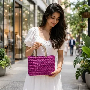 Handwoven Purple Rattan <b>Storage</b> <b>Basket</b> with Natural Handle <b>Rectangle</b> Shape Multi-Purpose Neatening <b>Basket</b> - Product Image 4