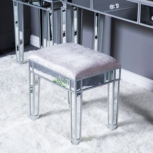 Sgabello da Trucco Illuminato con Contenitore, Struttura in Legno, Grigio Argento - Product Image 2