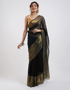 Sari KV Sanah de chifón negro listo para drapear con blusa sin coser - Product Image 4
