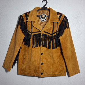 <b>Men's</b> Vintage <b>Suede</b> Leather <b>Jacket</b> With Fringe And Embroidery Western Style Turn-down Collar Single Breasted Coat Winter Wear - Product Image 1