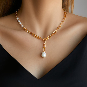 Collier pendentif fin en or véritable 18 carats plaqué cuivre, style minimaliste européen américain, design d'épi de blé, neutre - Product Image 1