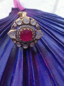 Anillo de cóctel vintage con forma de flor, rubí natural y diamantes, chapado en oro de 9 quilates, joyería de compromiso para mujer, piedra de nacimiento de julio - Product Image 1