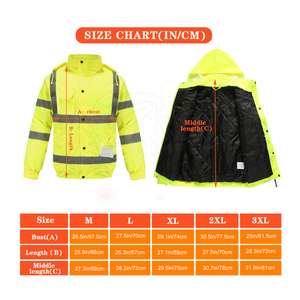 เสื้อแจ็คเก็ตทำงานสะท้อนแสงสีเหลืองสำหรับผู้ชาย มีฮู้ด กันน้ำ โพลีเอสเตอร์ คอตั้ง ทรงปกติ ใส่ได้ในฤดูใบไม้ร่วง - Product Image 5