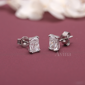 IGI Certified Lab Grown Diamond Radiant Cut Stud <b>Earrings</b> 18K White / Rose & Yellow Gold Rectangular Solitaire Diamond <b>Earrings</b> - Product Image 1
