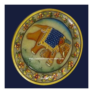 Belle assiette en marbre blanc Makrana Design peint en or-pour les affaires et les promotions Image historique Plaque en marbre Cadeau - Product Image 5