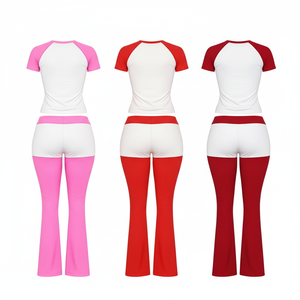2026 <b>Sexy</b> Slim-Fit Women's Two-Piece <b>Set</b> New Arrival Running Activewear Outfits Fitness <b>Set</b> Manufacturer Block Raglan Sleeve - Product Image 2