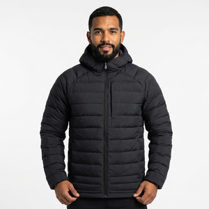 Veste d'hiver matelassée à capuche pour homme, coupe-vent, décontractée, fermeture éclair sur le devant, couleur unie, épaisse, coupe classique - Product Image 3