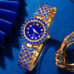 192036 Elegante Conjunto de Reloj de Cuarzo y Joyería para Mujer con Pedrería Azul - Detalles en Dorado - Product Image 2
