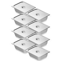 8er-Pack 1/2-Größe Gewerbliche Edelstahl-Dampftischpfanne 4 Zoll Tiefe mit Anti-Klemm-Deckel 0,8 mm Dick für Gasherd zur Hotelnutzung