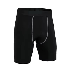 <b>Men</b> Knitted Compression <b>Shorts</b> Solid <b>Black</b> Elastic Waist Breathable Quick Dry Sporty Biker <b>Shorts</b> Athletic Underwear Gym - Product Image 2