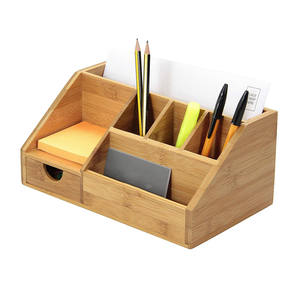 Organisateur de bureau multifonction en bambou, entièrement assemblé, boîte à crayons en bois avec tiroir - Product Image 5