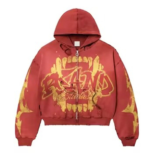 Hoodie vintage tendance pour homme en coton délavé à l'acide, pull épais brodé, teint uni, personnalisable, avec fermeture éclair, idéal pour l'hiver - Product Image 6