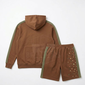 Casual Hooded <b>Shorts</b> <b>Set</b> For Men Two Piece Matching Outfit Comfortable Relaxed Fit Lightweight Fabric Everyday Summer Wear - Product Image 2