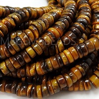 Perle en pierre naturelle œil de tigre marron, lisse et polie, en forme de bouton de roue, 16 pouces, pour la fabrication de bijoux PMEGEMSBEADS
