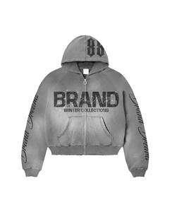 Ensemble de survêtement BRAND à capuche avec fermeture éclair, manches longues, collection hiver, vêtements décontractés pour adultes, unisexe, 100% coton, imprimé avec des lettres - Product Image 3