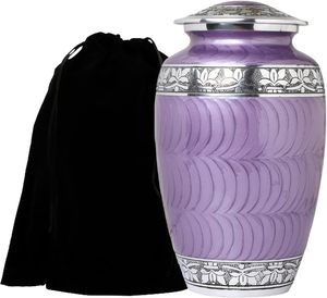 Urne funéraire violette 200 pouces cubes taille adulte, bordure argentée, motif festonné, écologique, biodégradable, décorative - Product Image 3