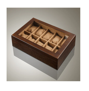 Boîte à montres en bois rouge élégante de forme rectangulaire avec 5 emplacements, coffret de rangement de luxe pour montres, boîte à montres sécurisée en bois - Product Image 5