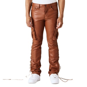 กางเกงวอร์มหนังเอวกลางสำหรับผู้ชายกางเกงสำหรับใส่กลางแจ้งลายทางทรงโค้งตรง - Product Image 1