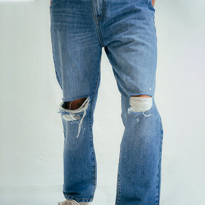 Jeans de Mezclilla Personalizados para Hombre, Corte Regular, Lavado a la Piedra, Rotos, Color Oscuro, Rectos, Transpirables, Tallas Grandes, Estilo Hip Hop, Unisex - Product Image 5