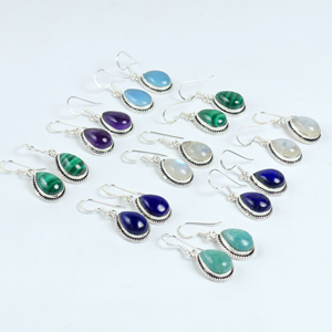 Pendientes de Lágrima de Piedras Preciosas Naturales al por Mayor, Pendientes Colgantes de Plata de Ley 925 con Múltiples Piedras, Proveedor de Joyería Artesanal Hecha a Mano - Product Image 2