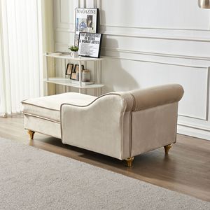 Chaise longue moderne en velours beige avec rangement, accessoire décoratif élégant - Product Image 4